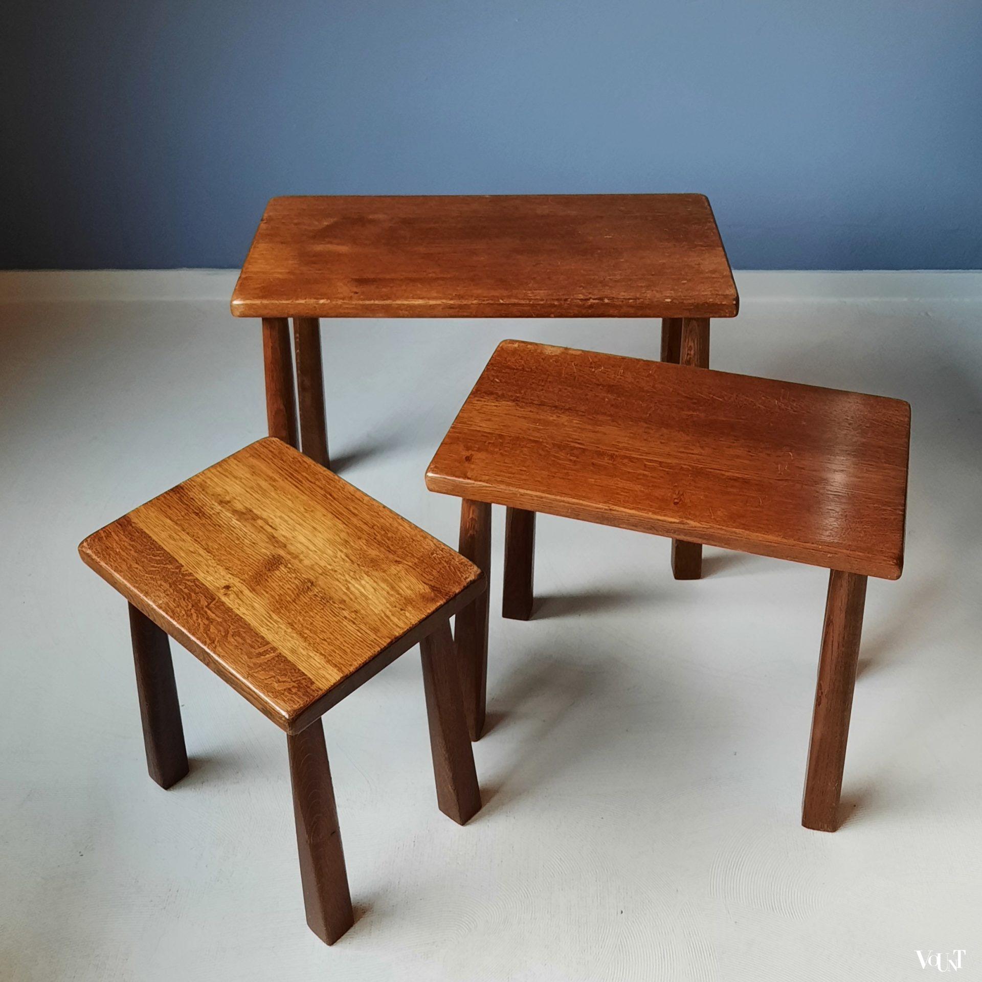 Brutalist set van 3 bijzettafels, jaren '60