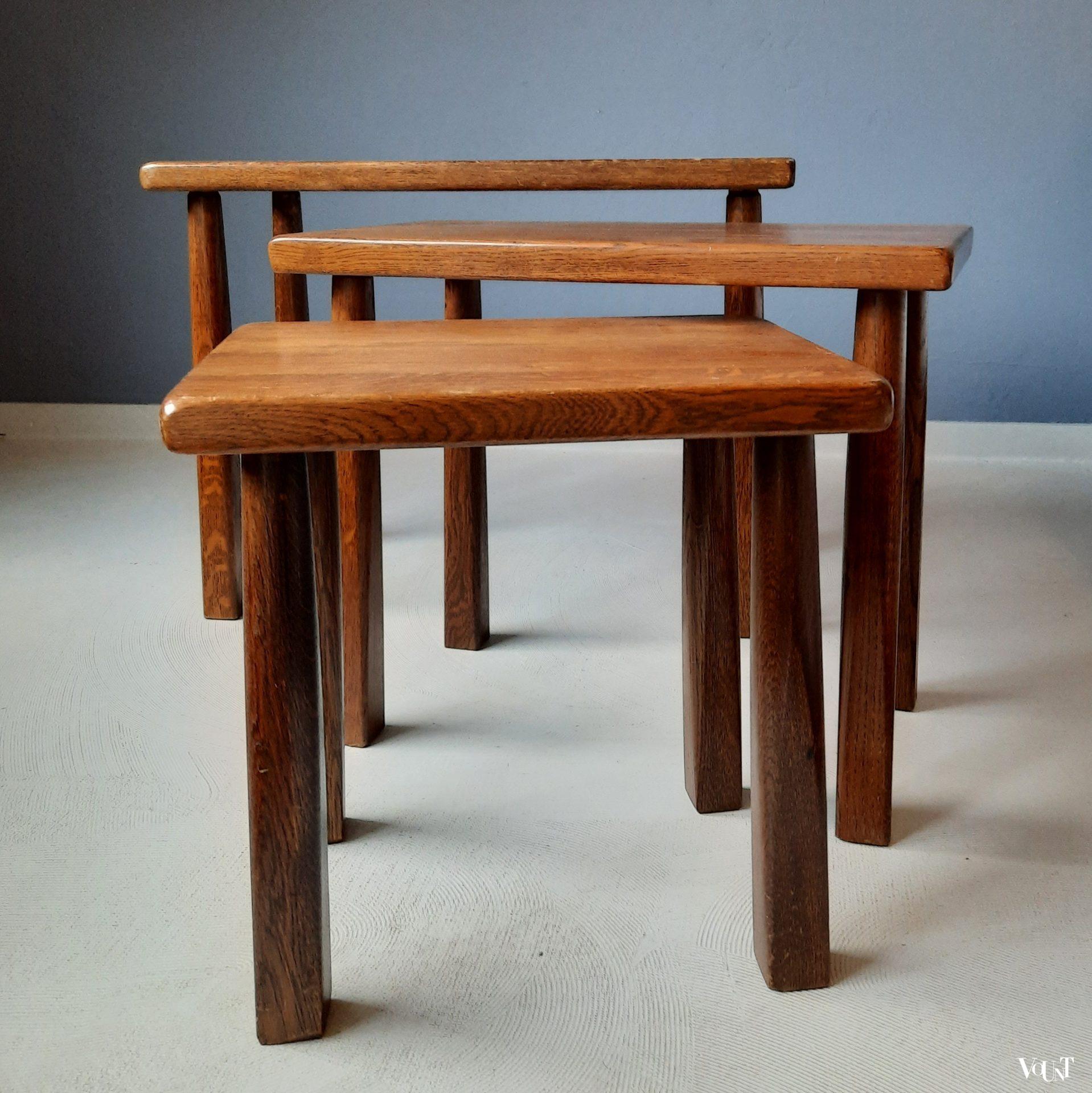 Brutalist set van 3 bijzettafels, jaren '60