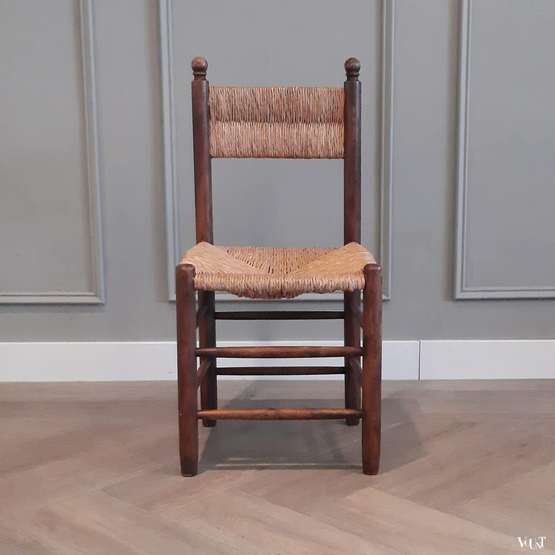 Set van 4 houten stoeltjes met biezen, jaren '50