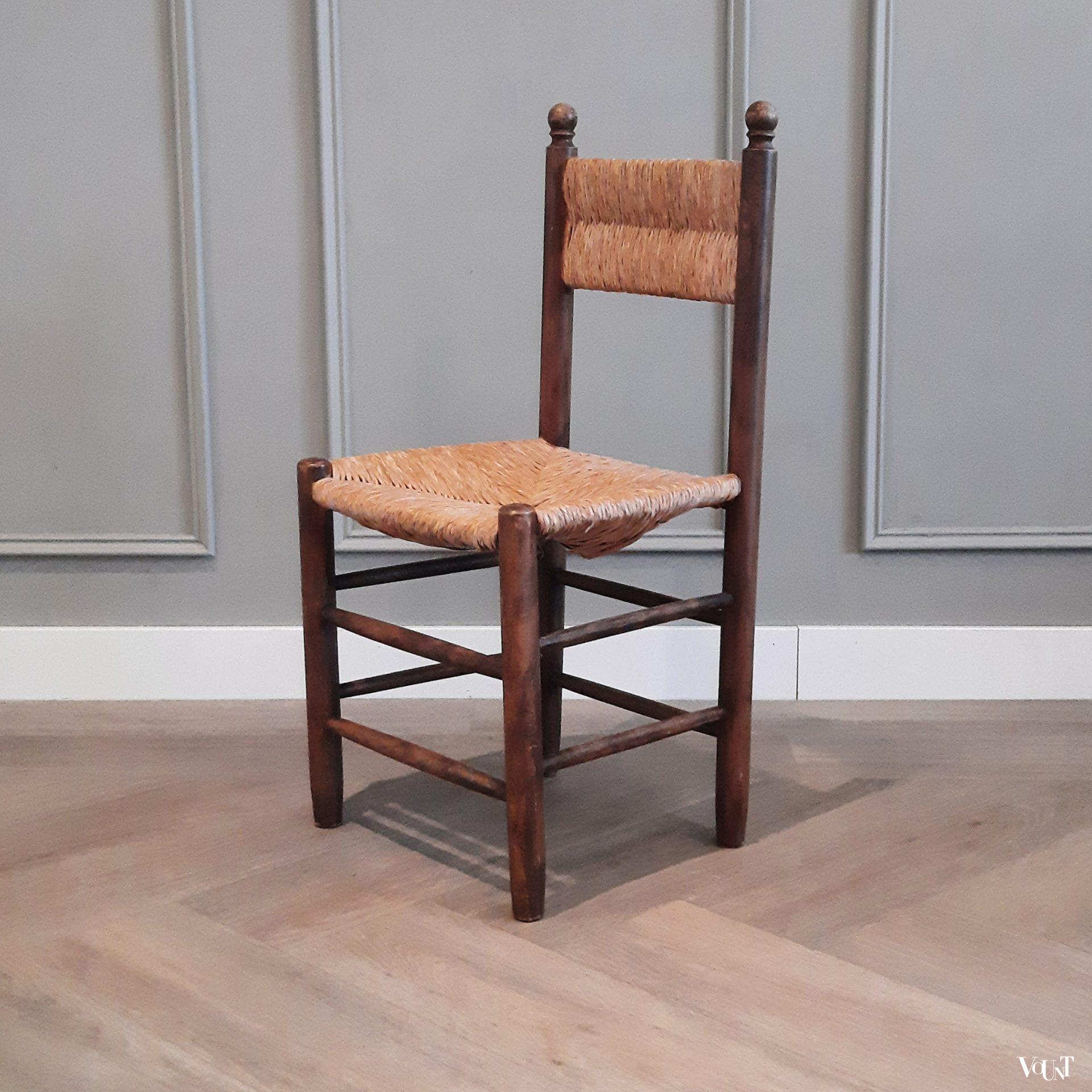 Set van 4 houten stoeltjes met biezen, jaren '50