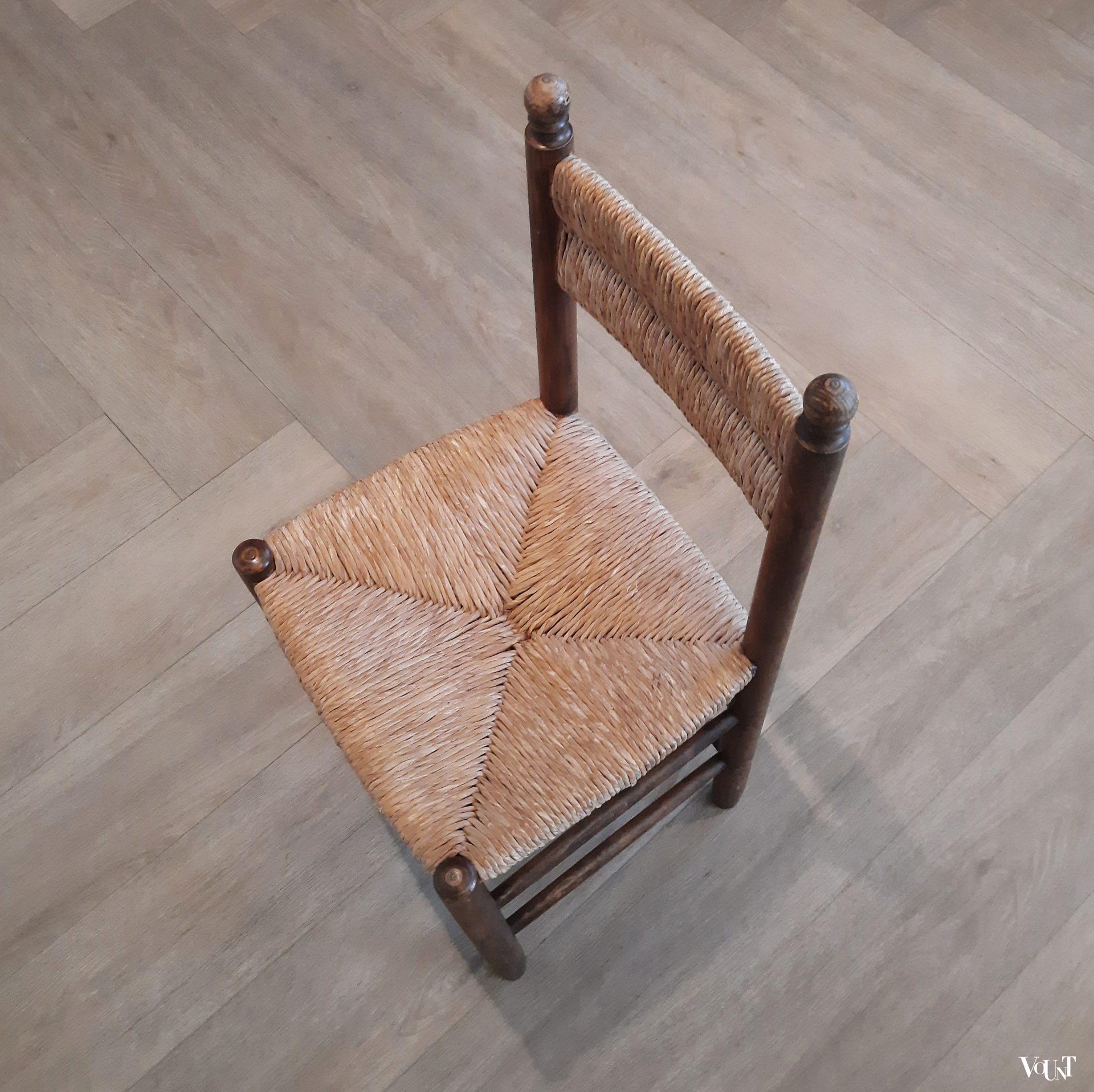 Set van 4 houten stoeltjes met biezen, jaren '50