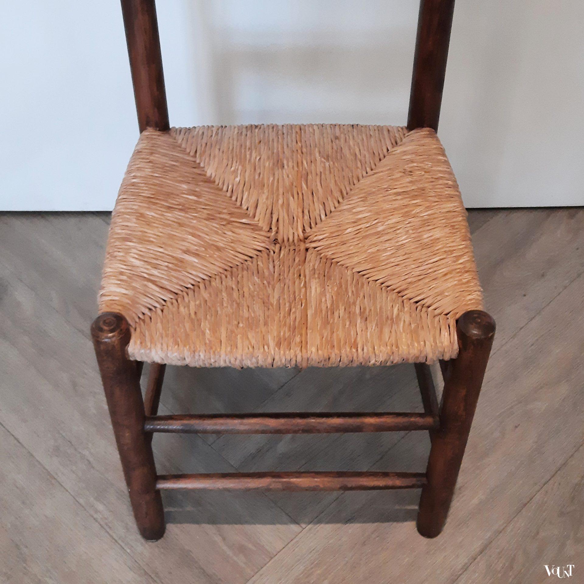 Set van 4 houten stoeltjes met biezen, jaren '50