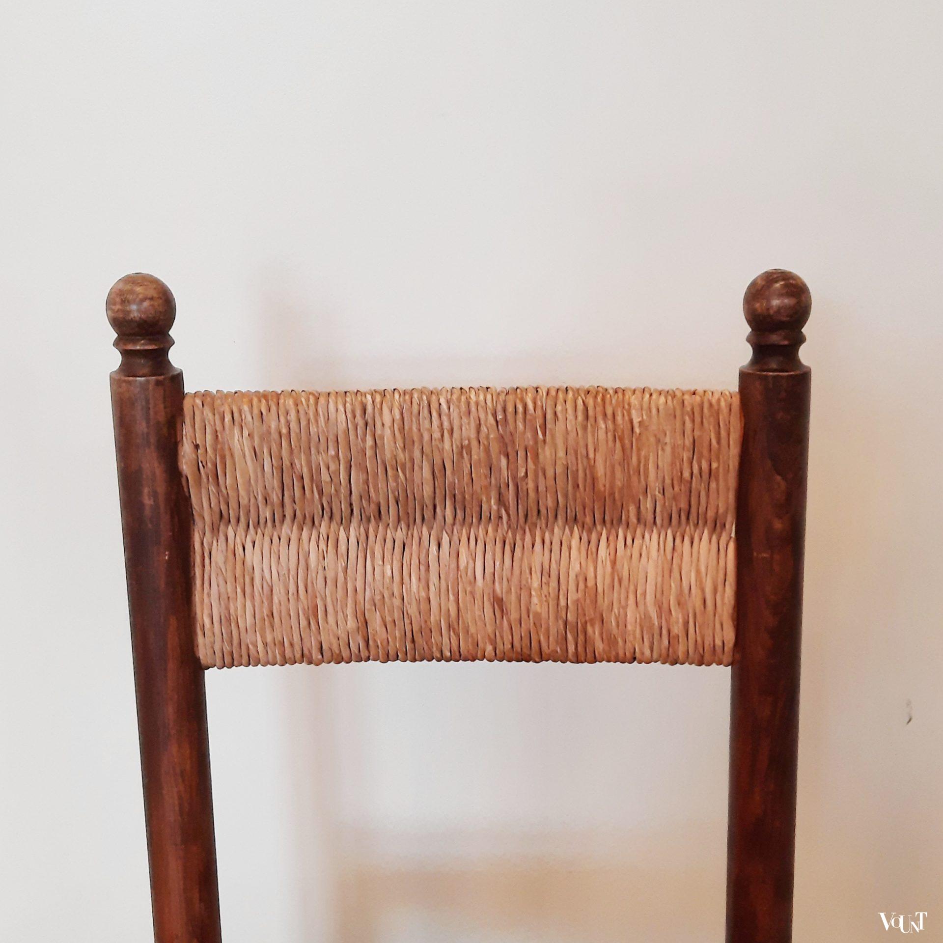 Set van 4 houten stoeltjes met biezen, jaren '50