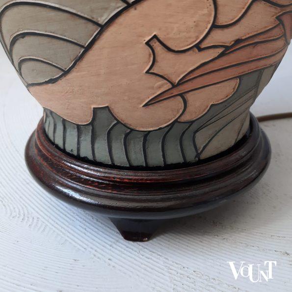 Chinese vaaslamp met reliëfdecoratie vogels, jaren '80