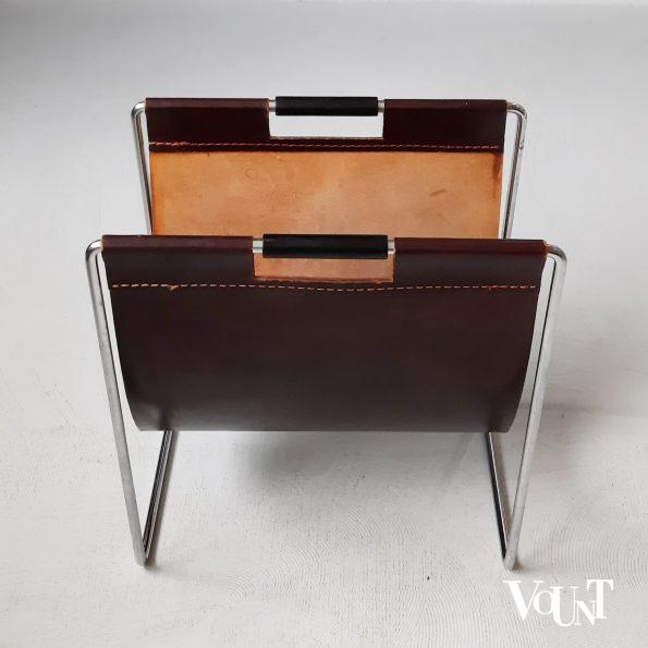 Leren lectuurbak met metalen frame, Brabantia, jaren '60/'70