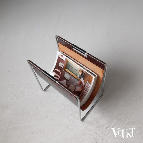 Leren lectuurbak met metalen frame, Brabantia, jaren '60/'70