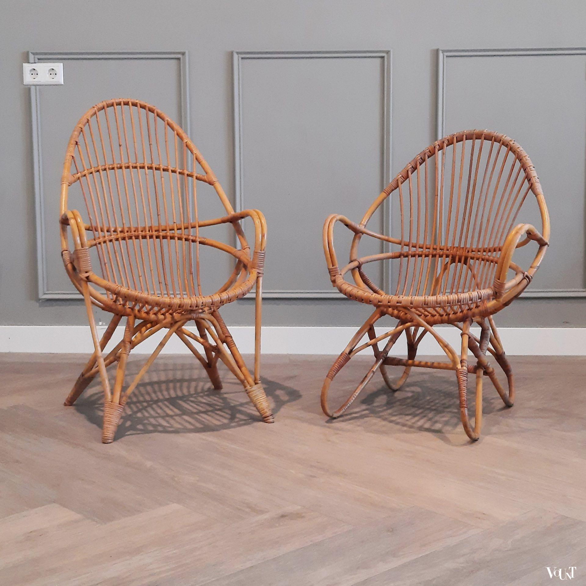 Set van 2 vintage rotan stoelen, Rohé Noordwolde, jaren '60