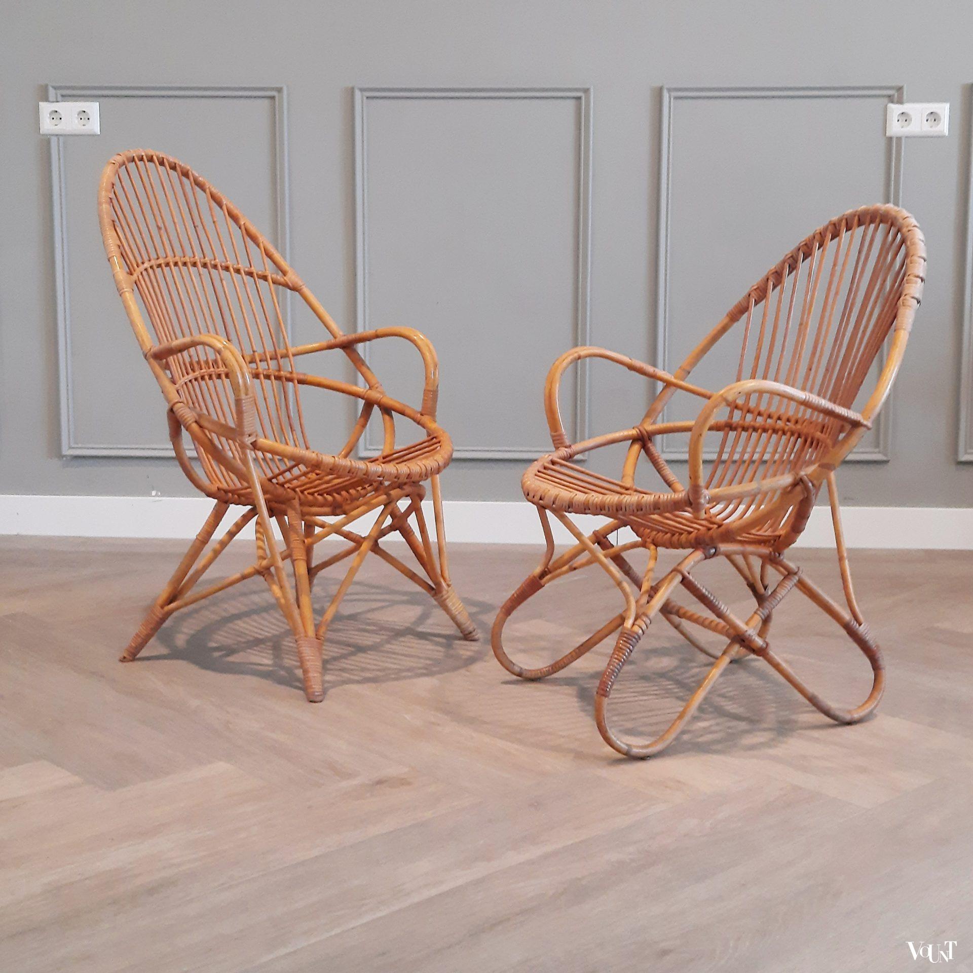Expertise publiek Minimaliseren Set van 2 vintage rotan stoelen, Rohé Noordwolde, jaren '60