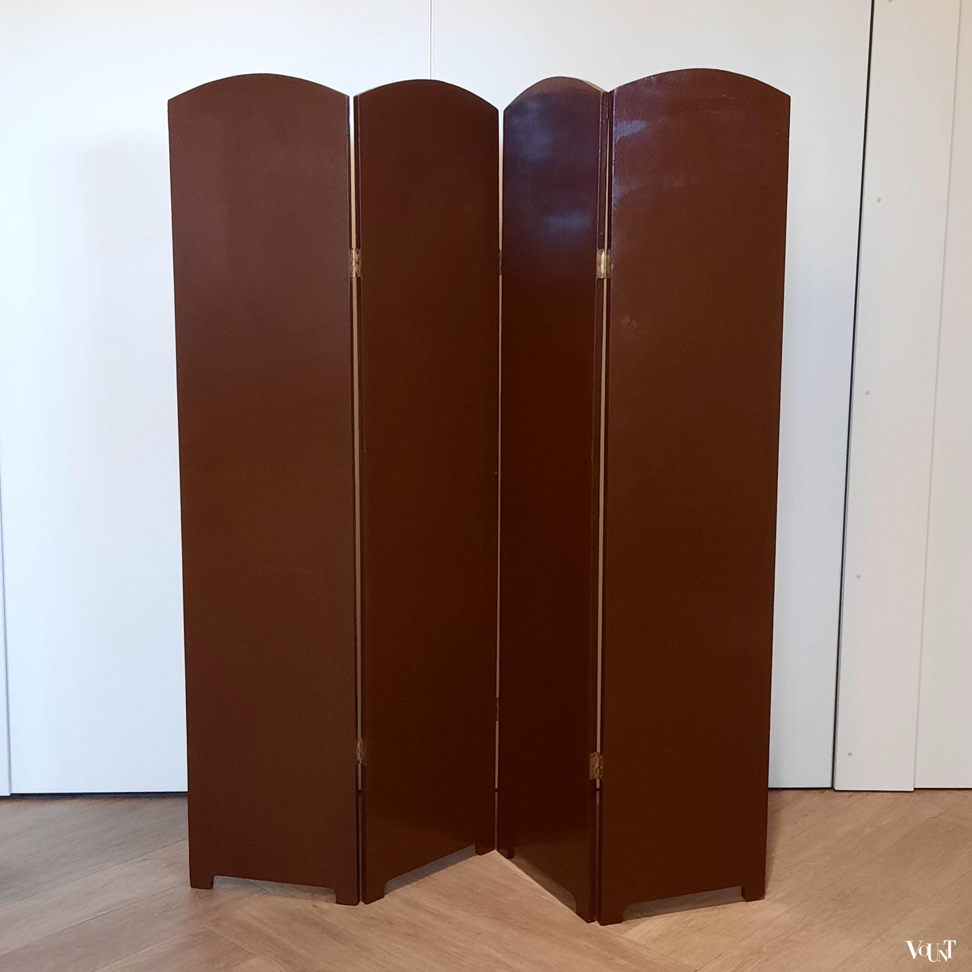 Vintage vierslags handbeschilderd kamerscherm zeegezicht, ca. jaren '50