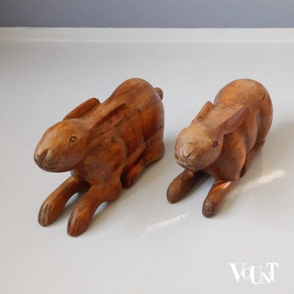 Set van 2 grote vintage houten hazen