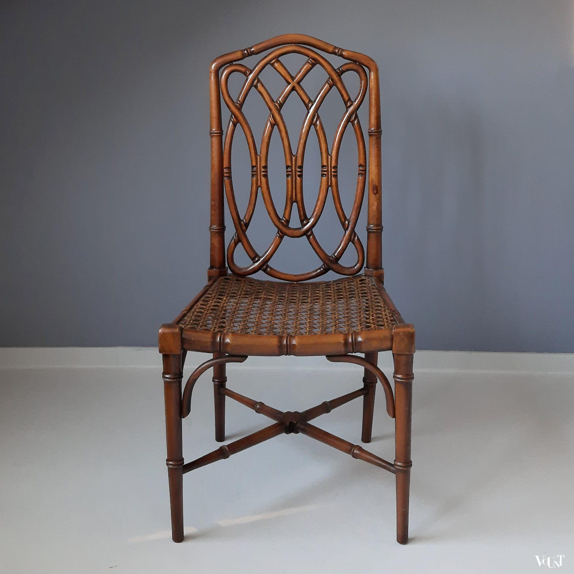 Bruine faux bamboo stoel, jaren '70 (1)