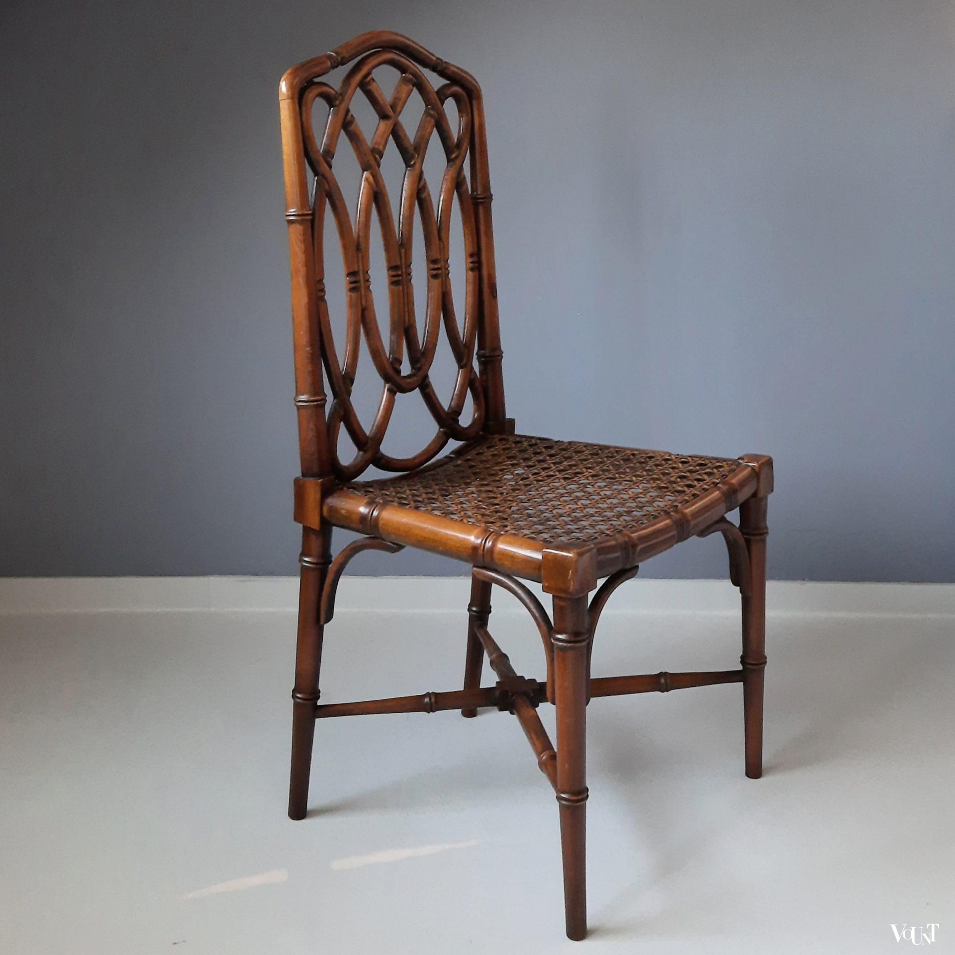 Bruine faux bamboo stoel, jaren '70 (1)