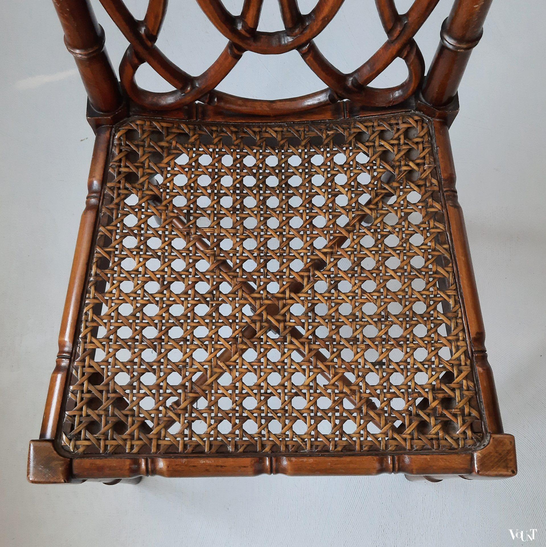 Bruine faux bamboo stoel, jaren '70 (1)