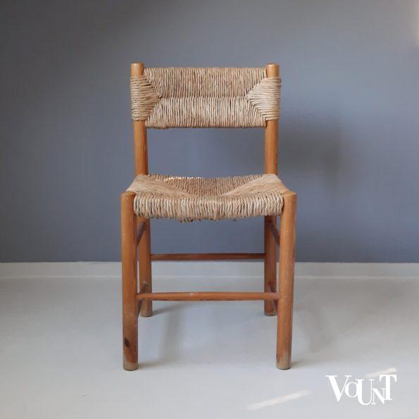 Grenen stoel met biezen bekleding, jaren '60/'70
