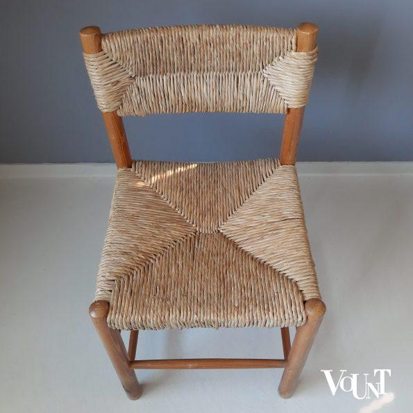 Grenen stoel met biezen bekleding, jaren '60/'70