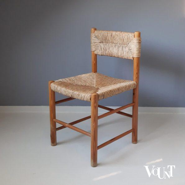 Grenen stoel met biezen bekleding, jaren '60/'70