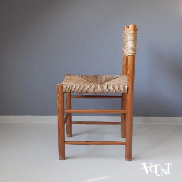 Grenen stoel met biezen bekleding, jaren '60/'70