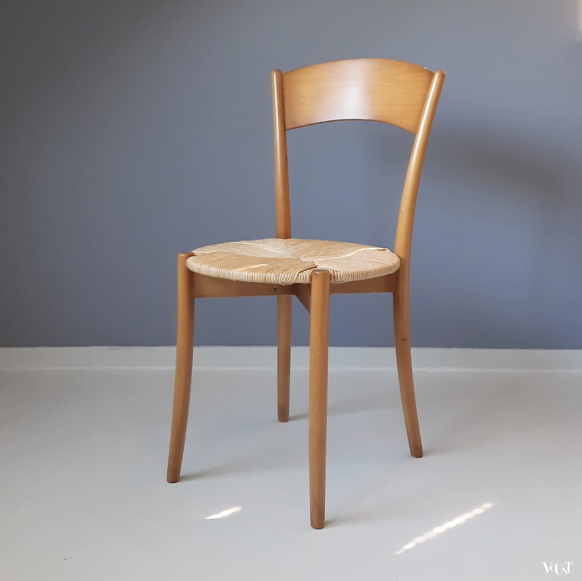 Set van 2 Italiaanse stoeltjes met ronde biezen zitting, jaren '90