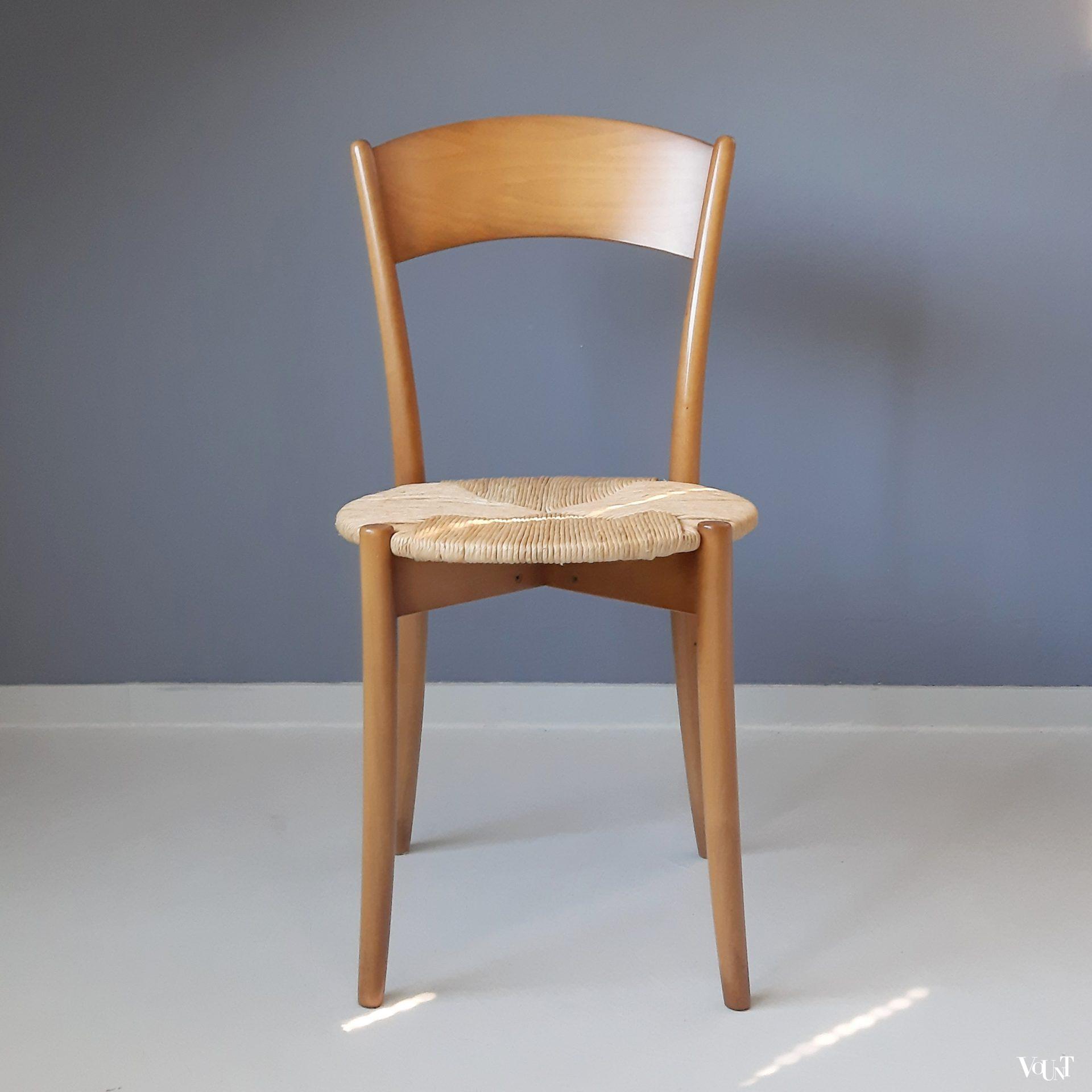 Set van 2 Italiaanse stoeltjes met ronde biezen zitting, jaren '90