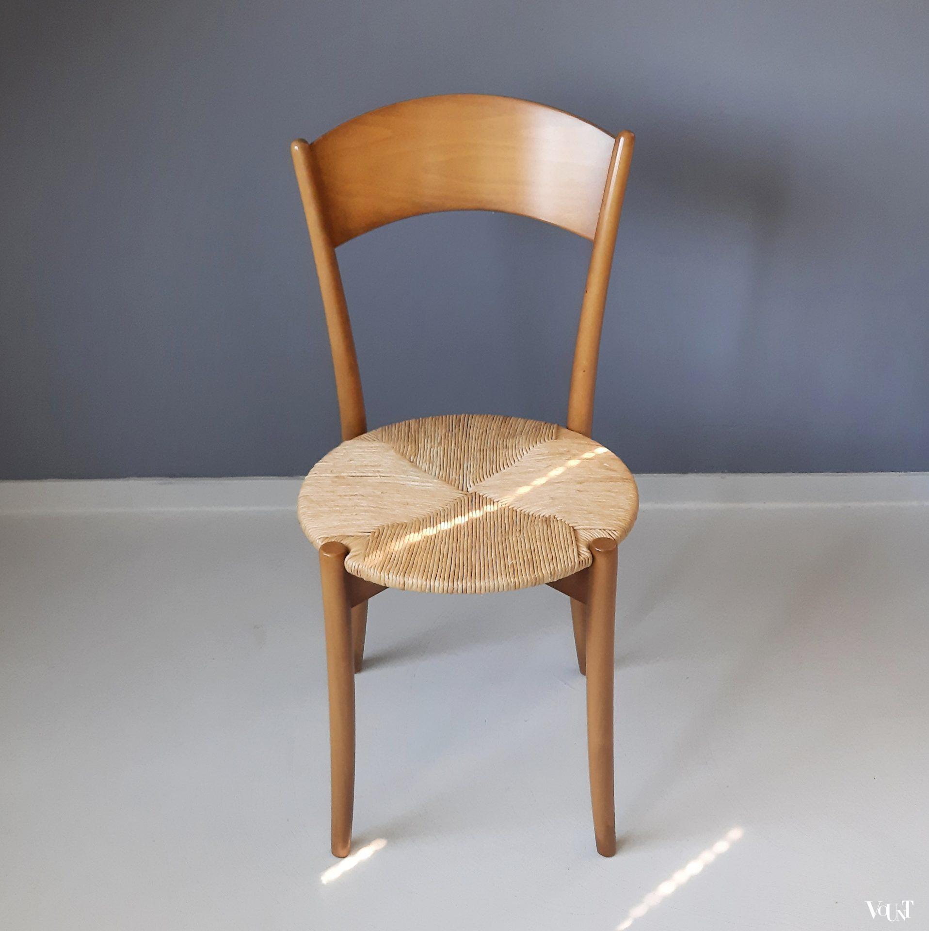 Set van 2 Italiaanse stoeltjes met ronde biezen zitting, jaren '90