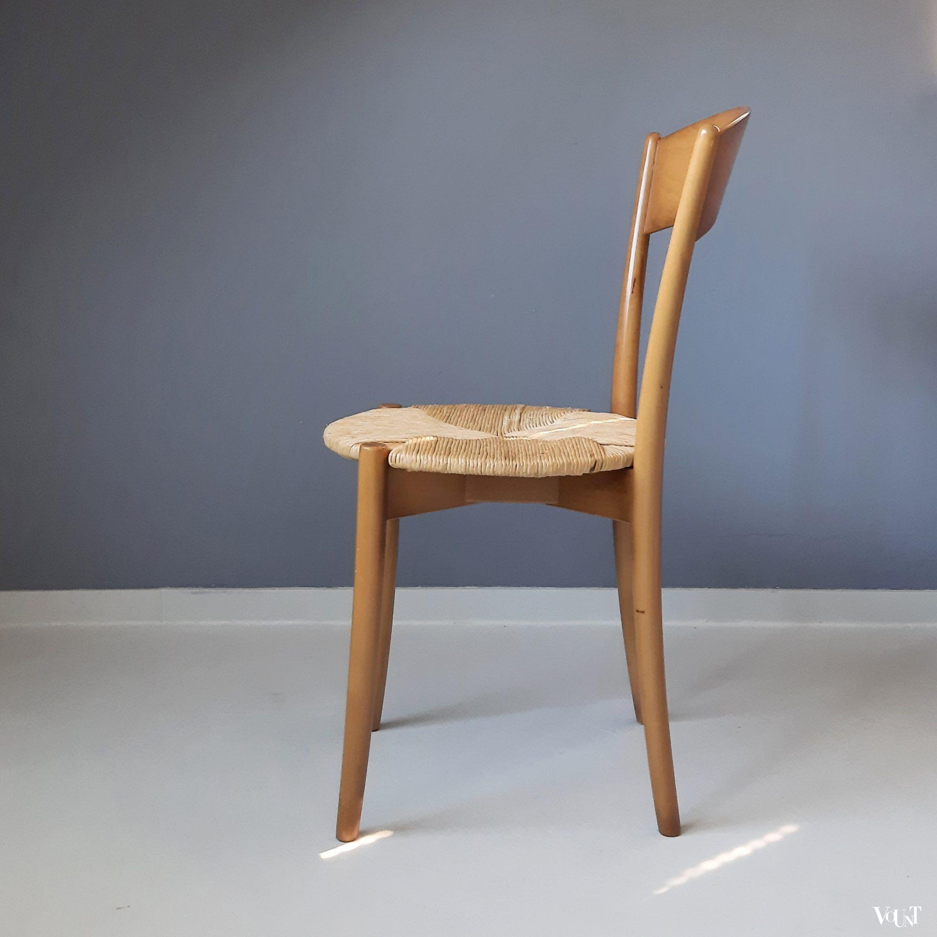 Set van 2 Italiaanse stoeltjes met ronde biezen zitting, jaren '90