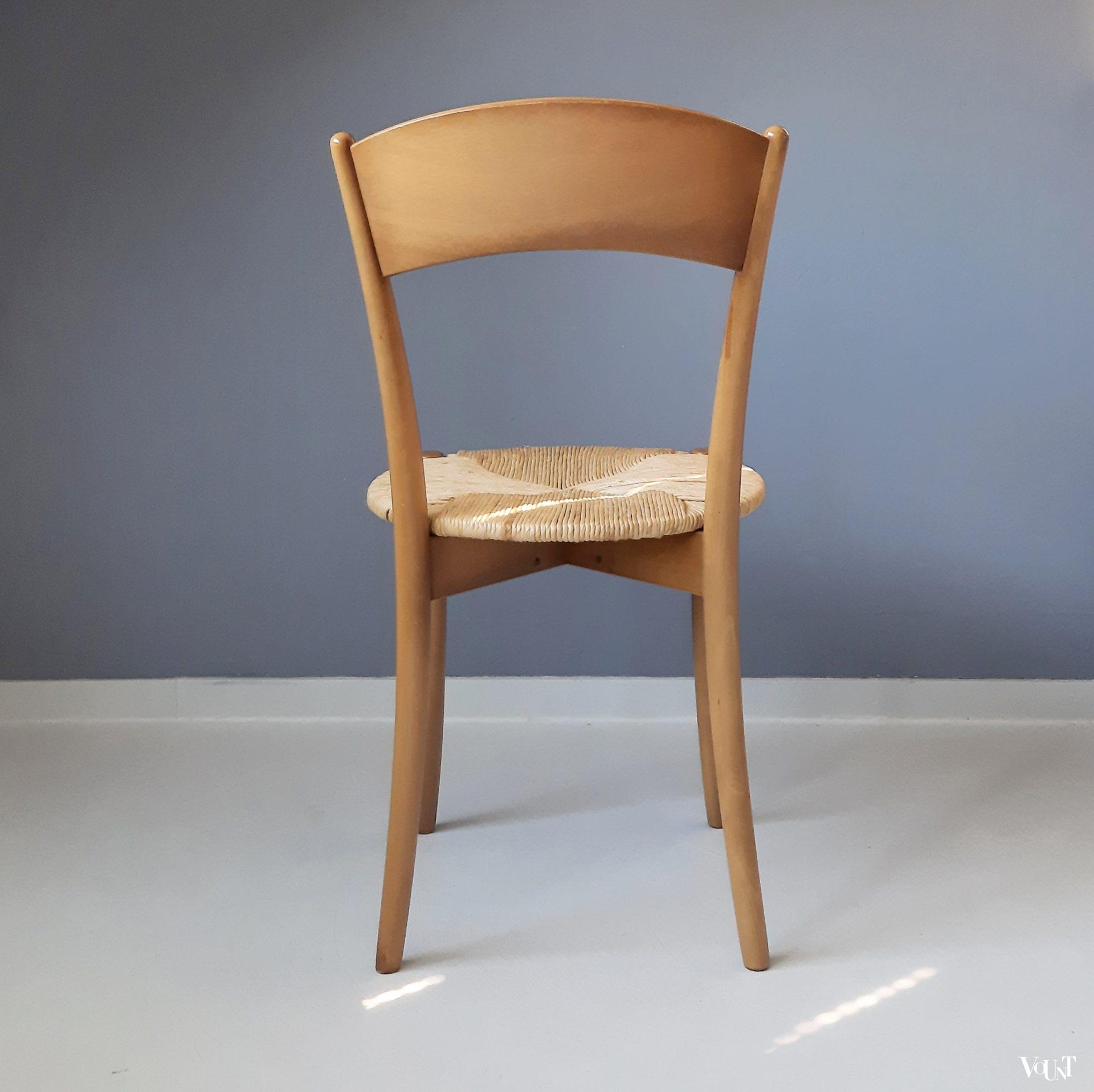 Set van 2 Italiaanse stoeltjes met ronde biezen zitting, jaren '90