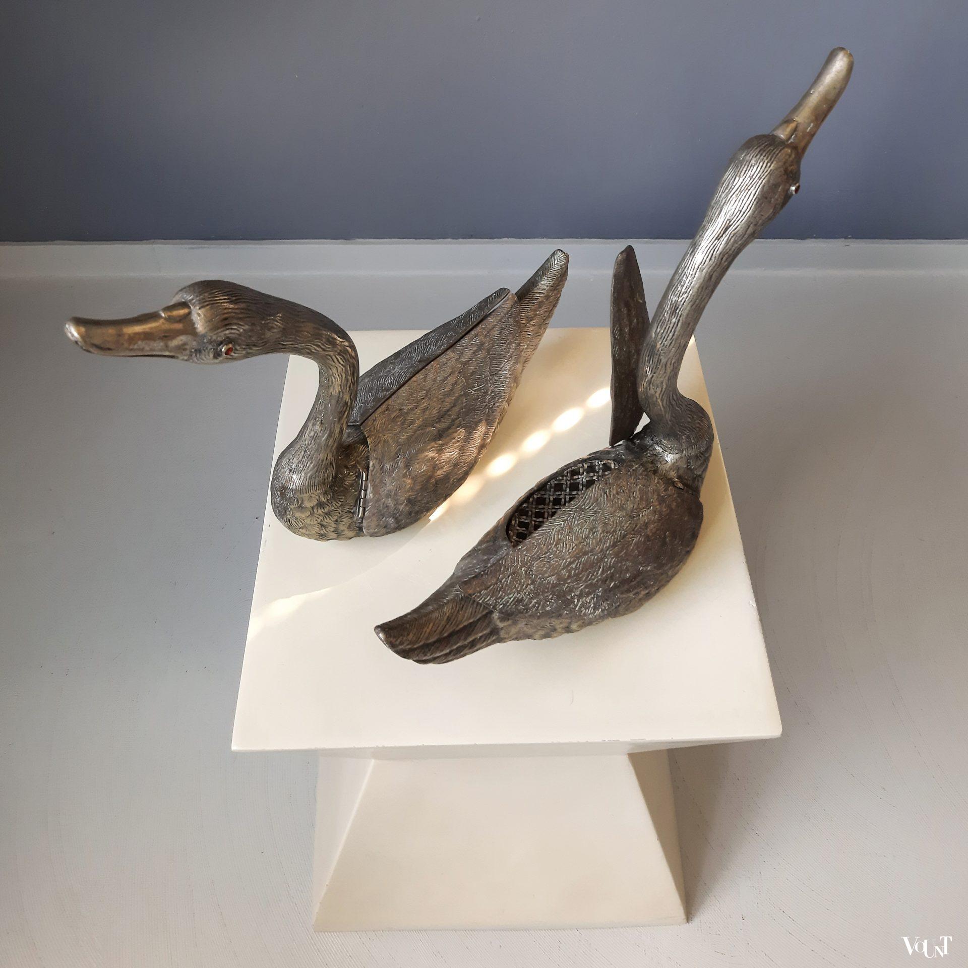 Set van 2 "zilveren" zwanen, Frankrijk, jaren '60