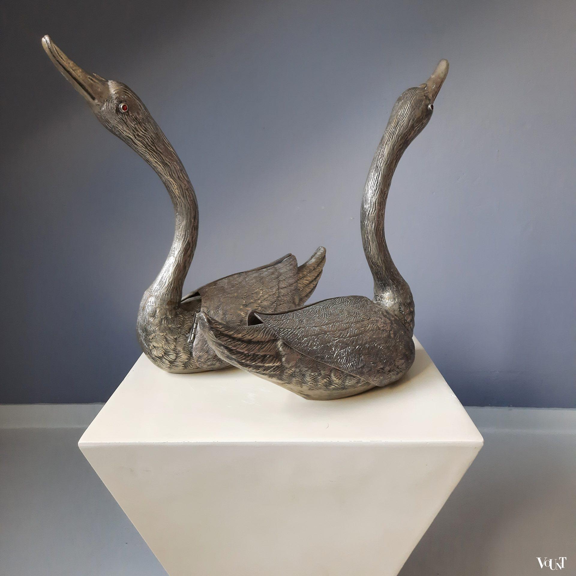 Set van 2 "zilveren" zwanen, Frankrijk, jaren '60