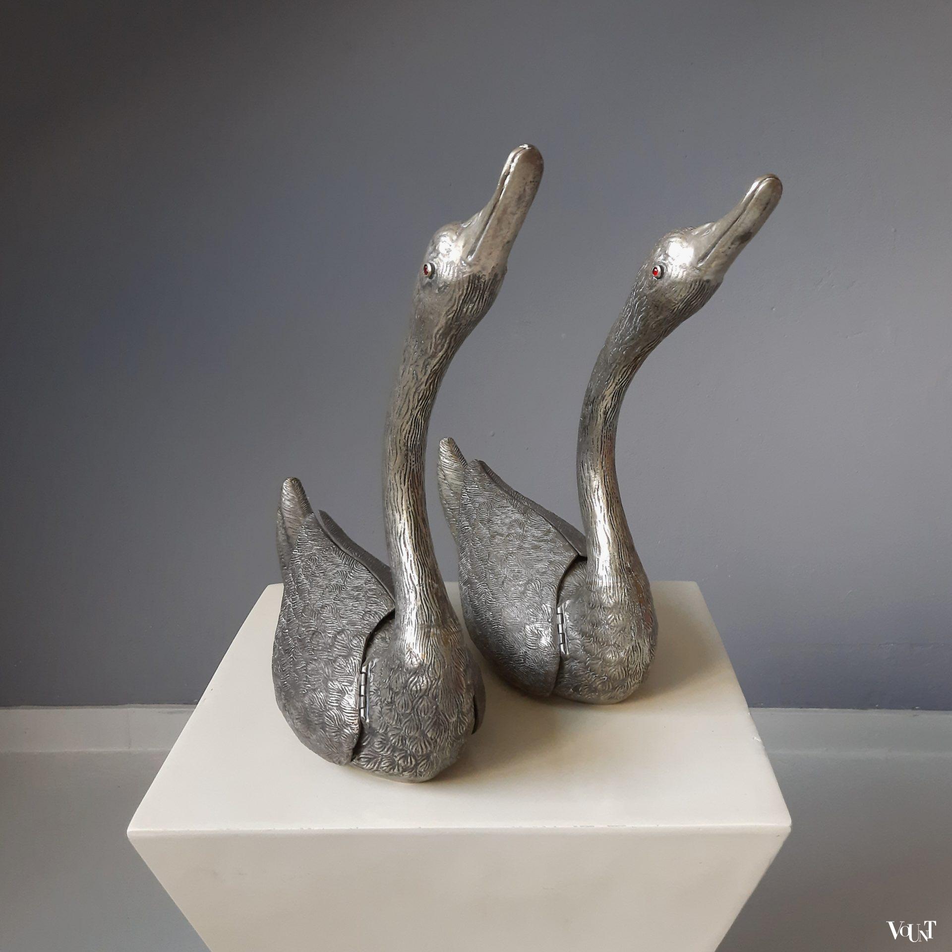 Set van 2 "zilveren" zwanen, Frankrijk, jaren '60
