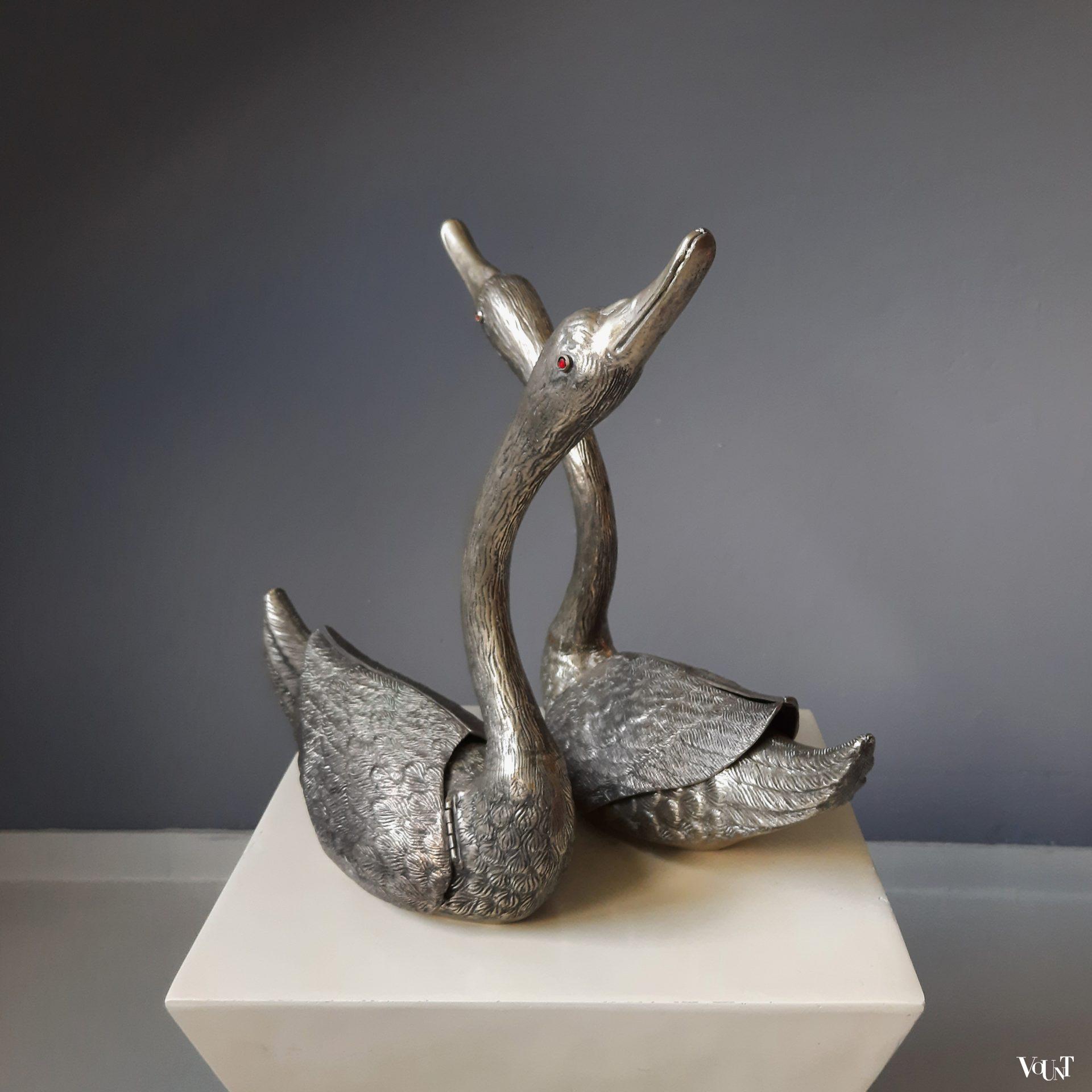 Set van 2 "zilveren" zwanen, Frankrijk, jaren '60