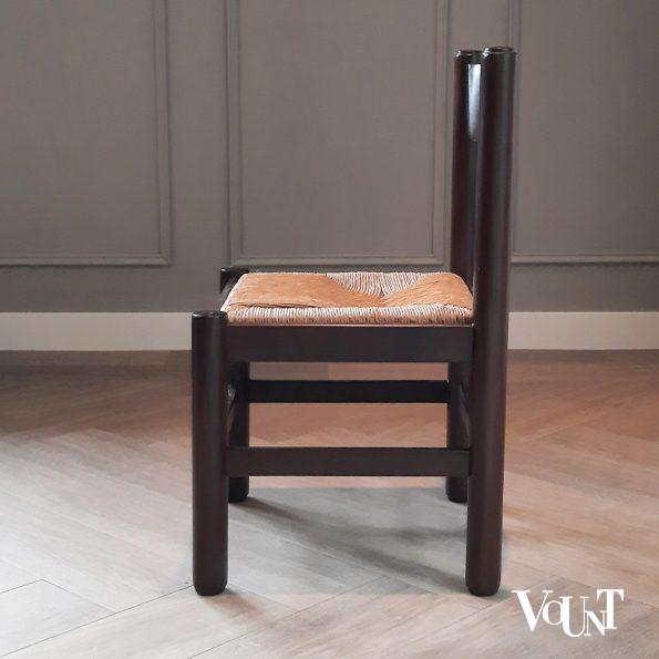 Set van 6 houten 70s stoelen met biezen zitting