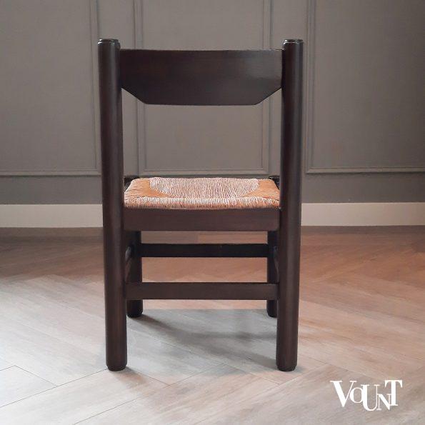 Set van 6 houten 70s stoelen met biezen zitting