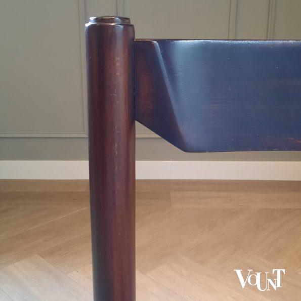 Set van 6 houten 70s stoelen met biezen zitting