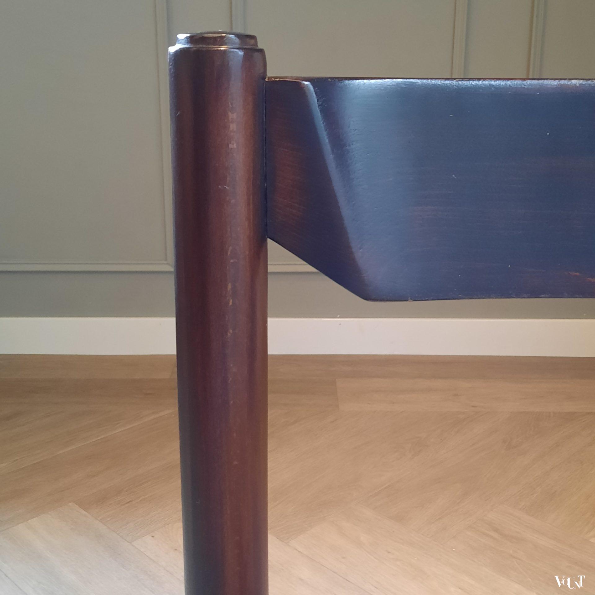 Set van 6 houten 70s stoelen met biezen zitting