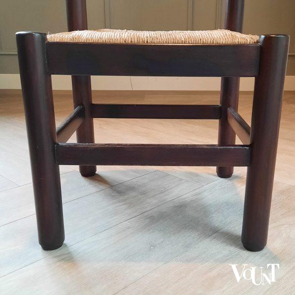 Set van 6 houten 70s stoelen met biezen zitting