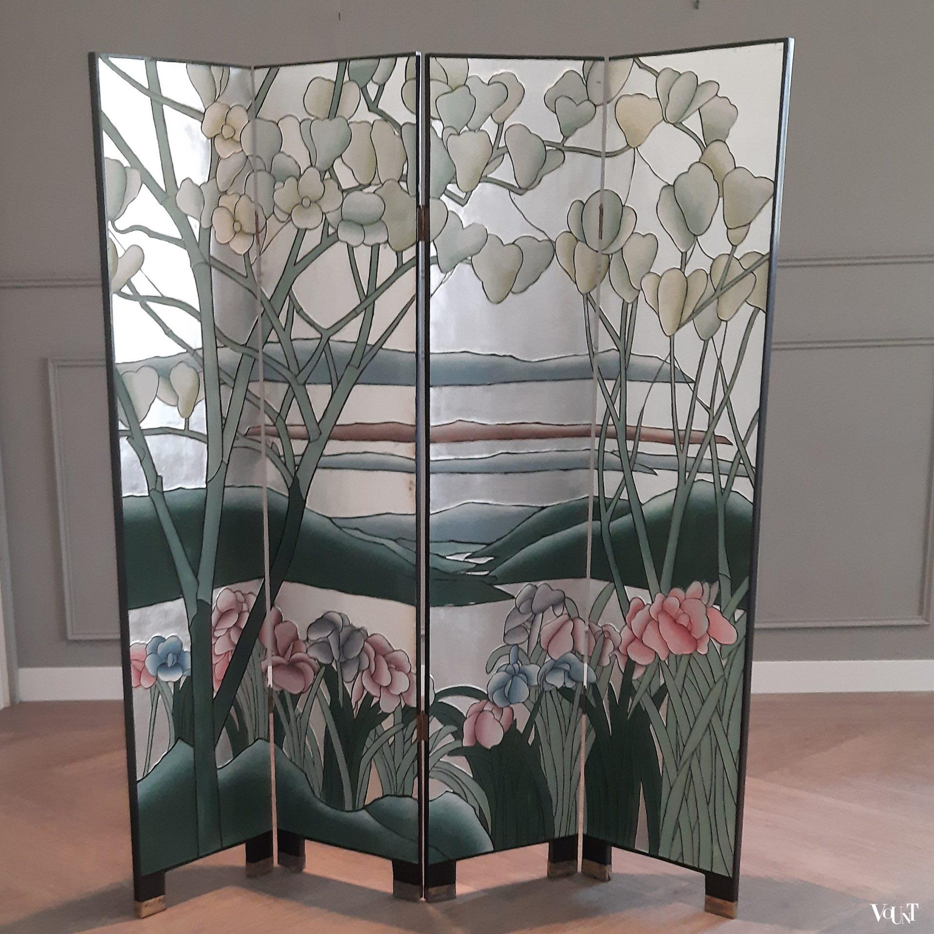 Art Deco-stijl kamerscherm met bloemen/planten,