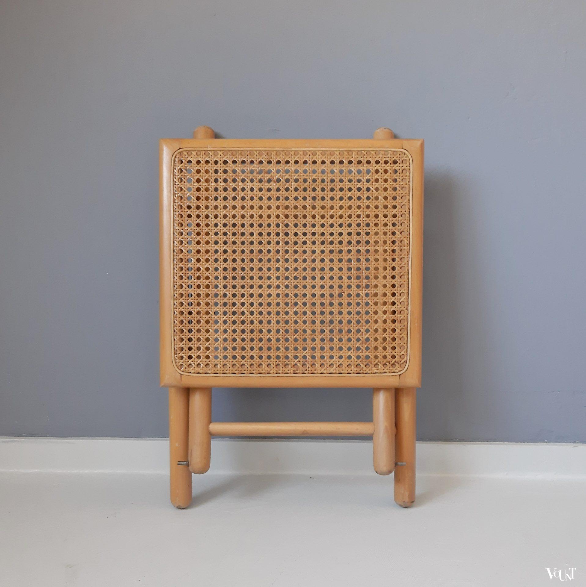 Houten vouwkruk met rotan zitting, jaren '80