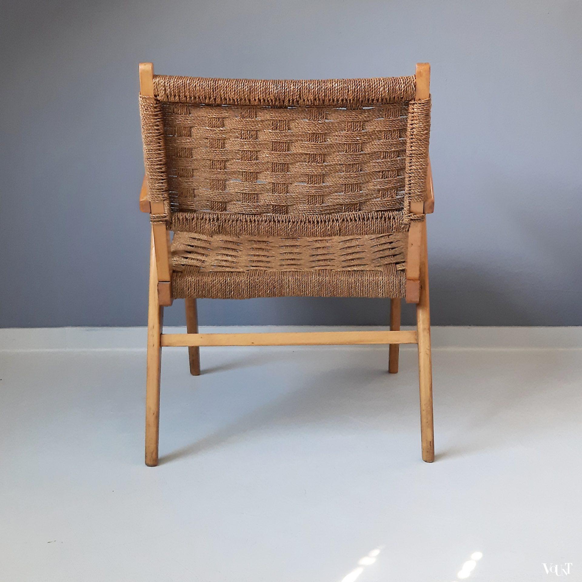 Fauteuil hout en touw, jaren '50/'60
