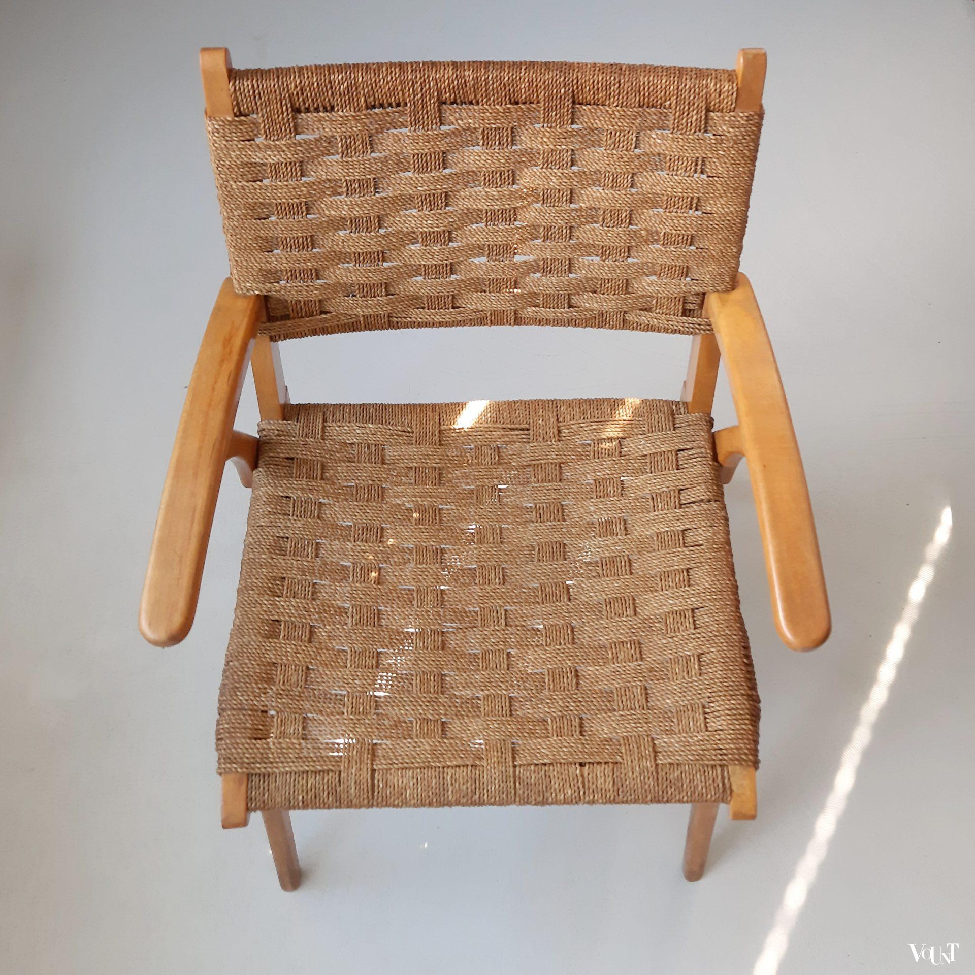 Fauteuil hout en touw, jaren '50/'60