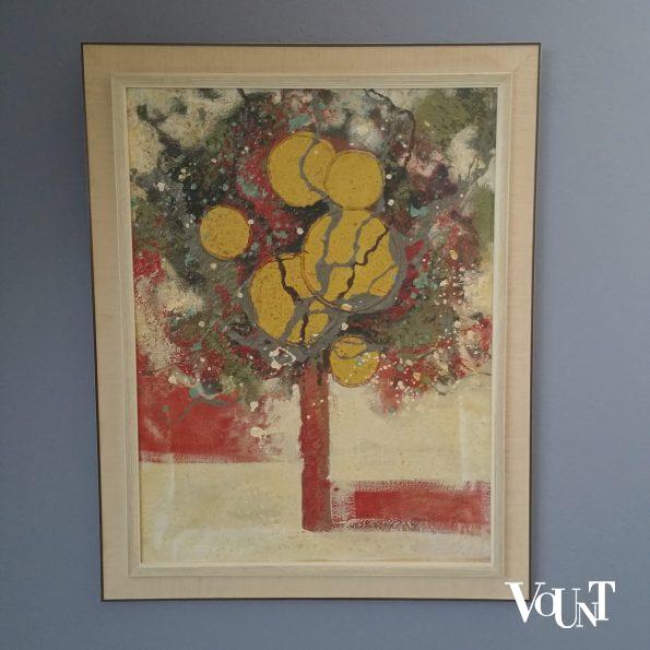 Semi-abstract jaren '60 schilderij boom, ongesigneerd