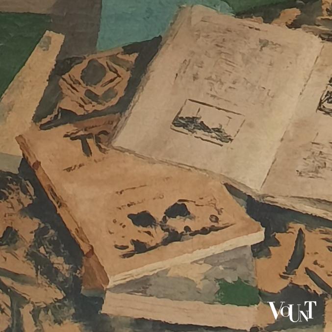 Schilderij stilleven met boeken, René Renaud, 1929