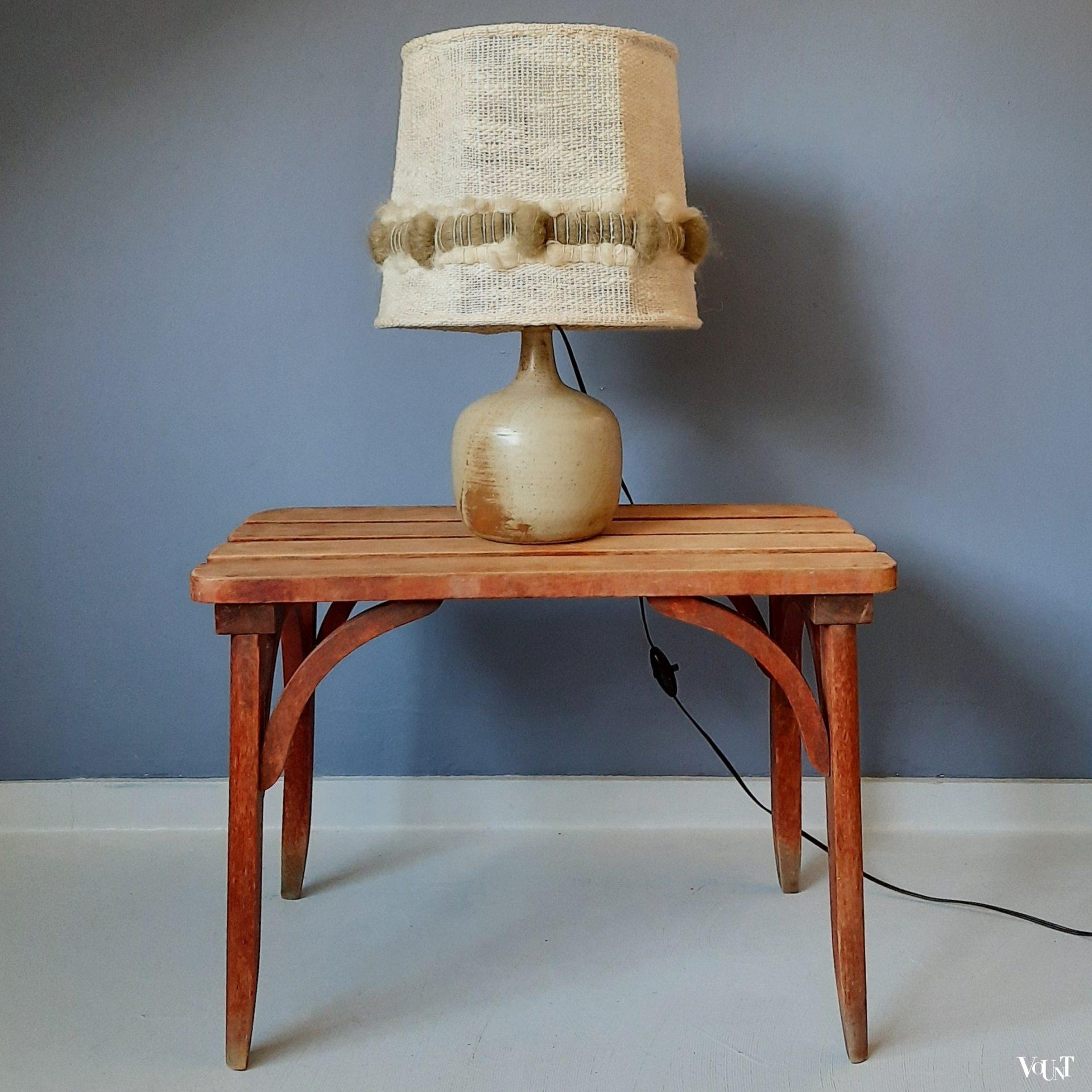 Franse tafellamp met geweven kap, Le Roux, jaren '60