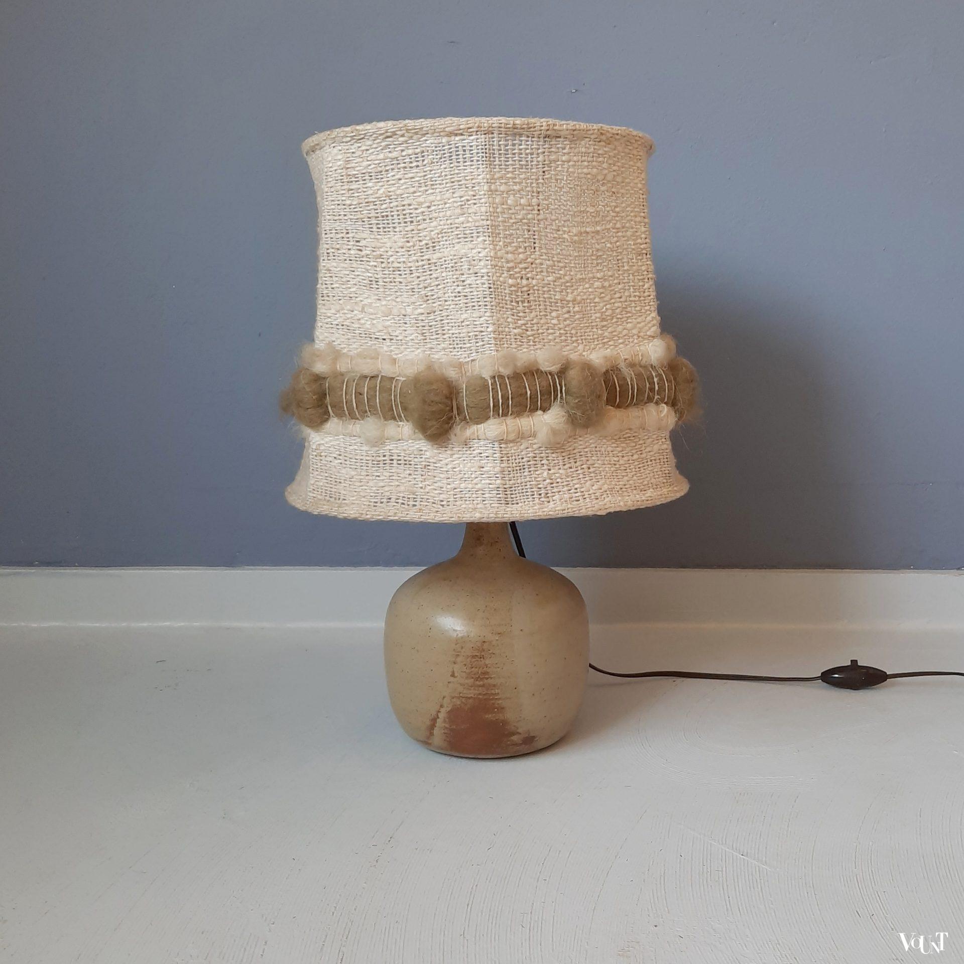 Franse tafellamp met geweven kap, Le Roux, jaren '60