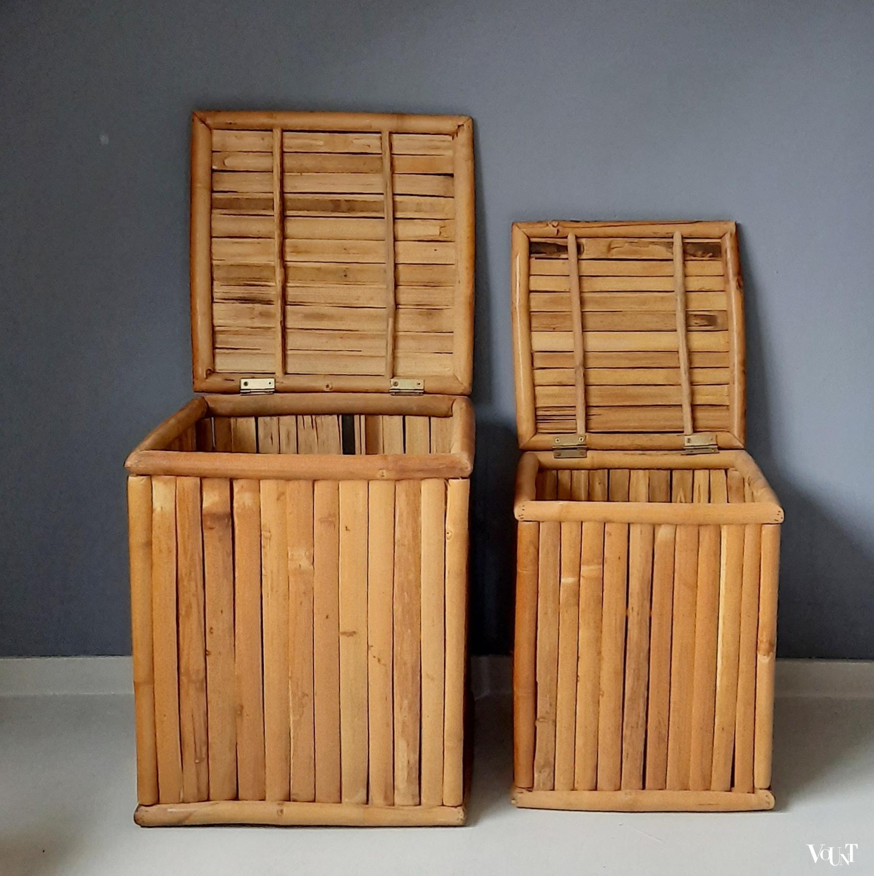 Set van 2 vintage bamboe manden