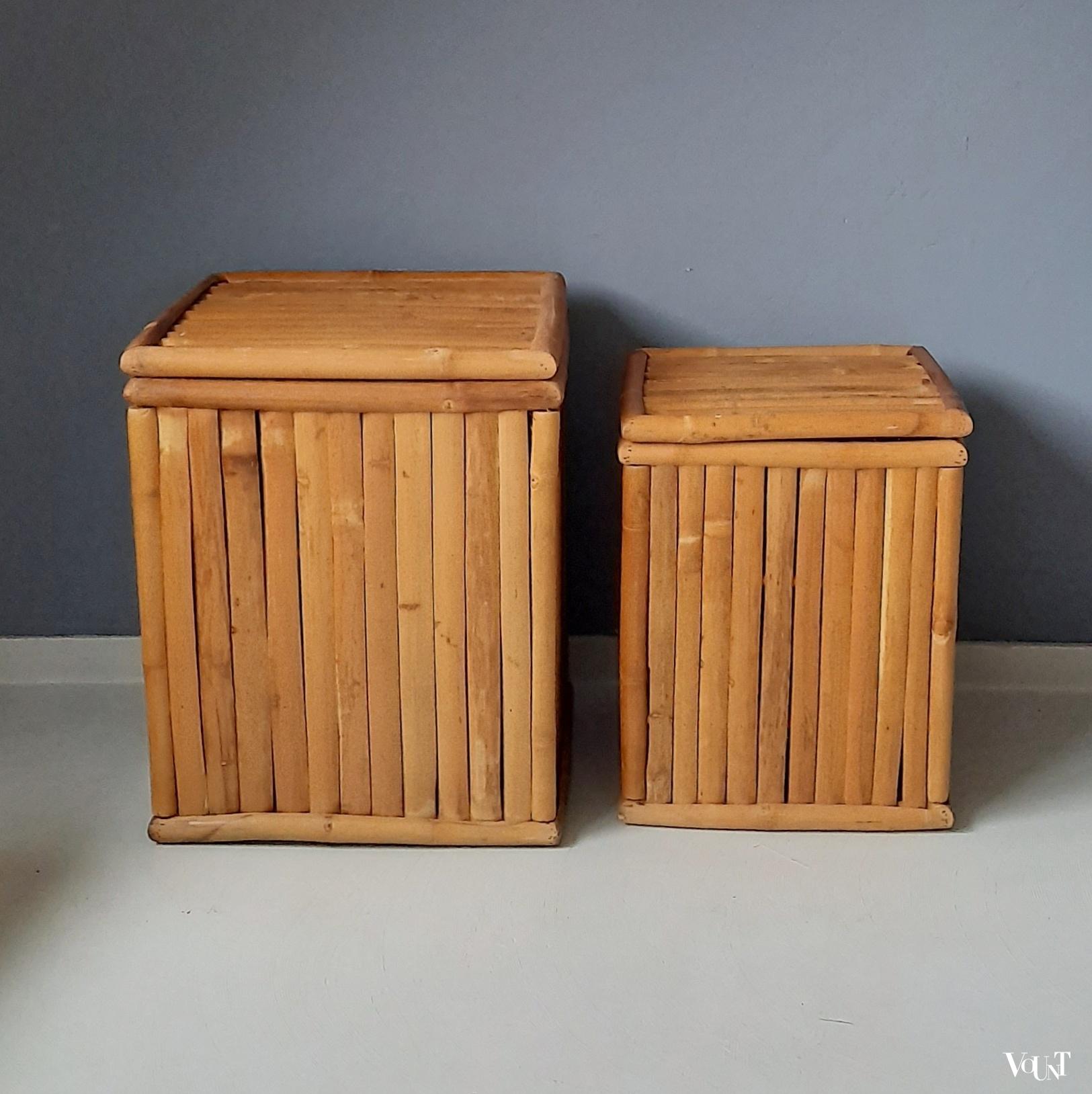 Set van 2 vintage bamboe manden