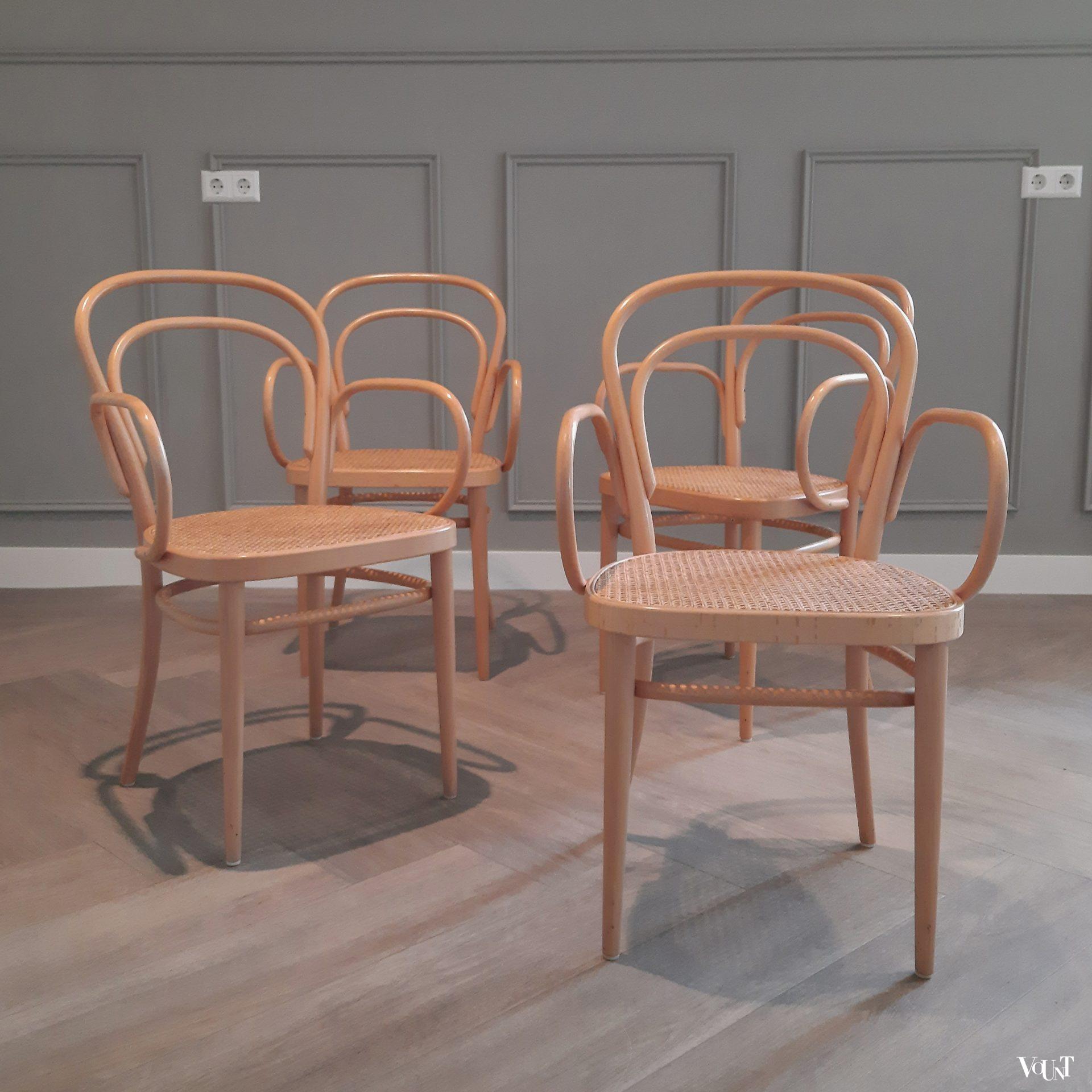 Set van 4 originele blonde Thonet-stoelen nr. 214 RF, 1998