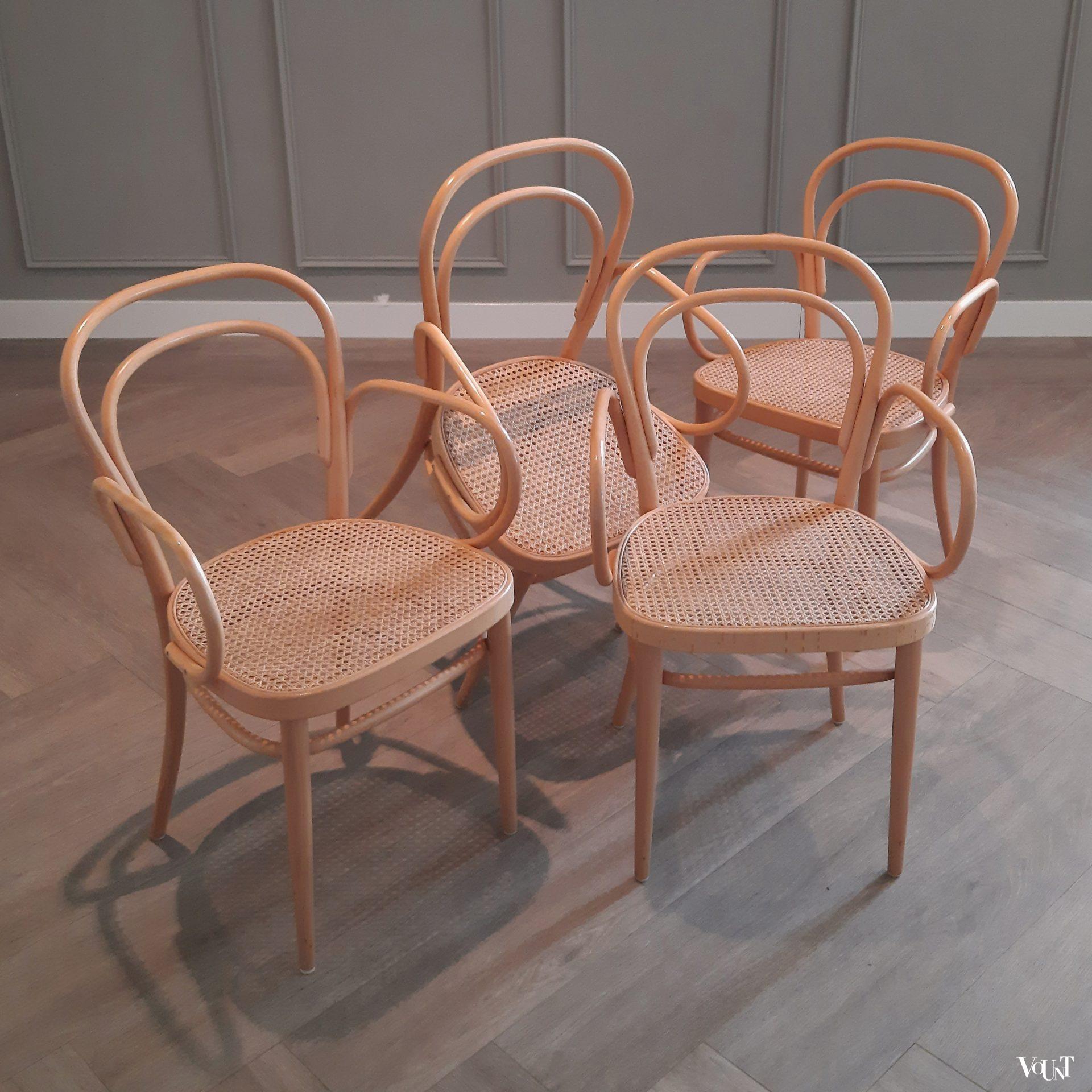 Set van 4 originele blonde Thonet-stoelen nr. 214 RF, 1998
