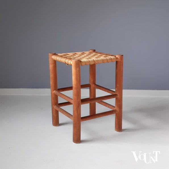 Houten kruk met touwzitting, jaren '70