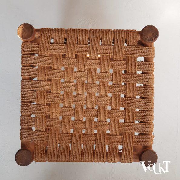 Houten kruk met touwzitting, jaren '70