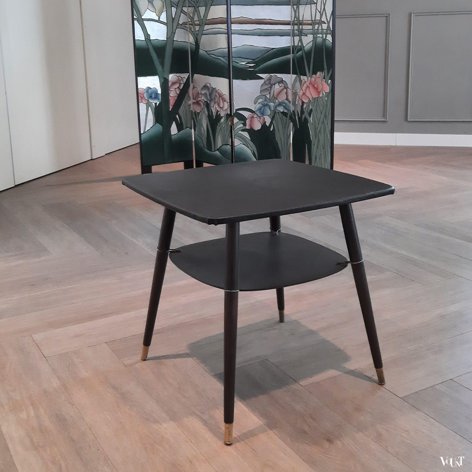 Jaren '50 tafel met zwart leren blad